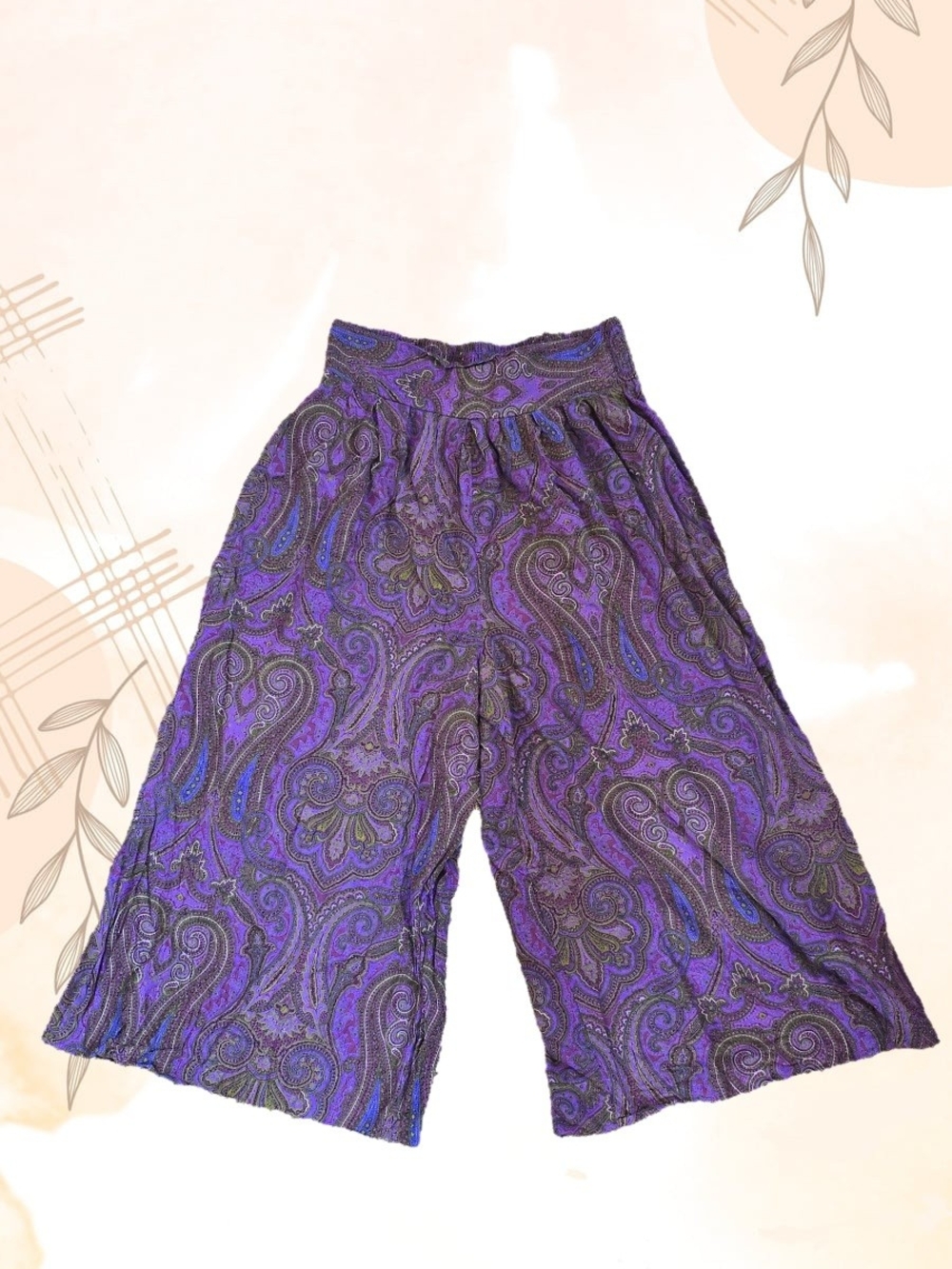 Vintage 80s Purple Paisley Wide-Leg Women’s Pants